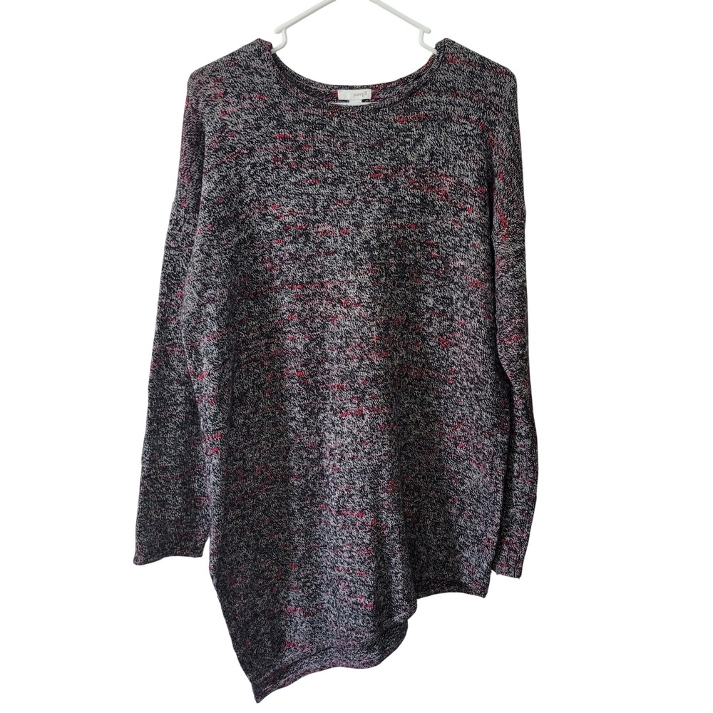 Pure Jill Asymmetrical Tunic Sweater Womens Medium Black Red Cashmere Wool Blend